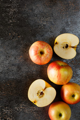 Apples on a grunge background. The view from the top