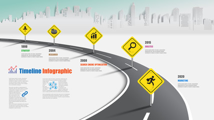 Business road map timeline infographic city designed for abstract background template milestone element modern diagram process technology digital marketing data presentation chart Vector illustration