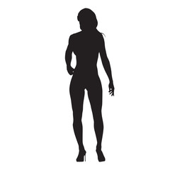 Standing and posing fitness woman, isolated vector silhouette