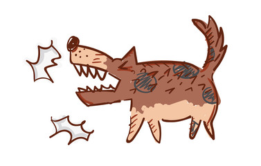 moody dog barking loudly  - hand sketch style illustration