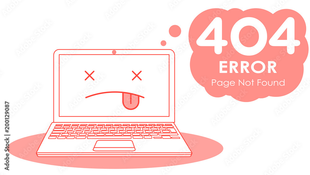 Poster 404 error with icon notebook design template for website with white background graphic