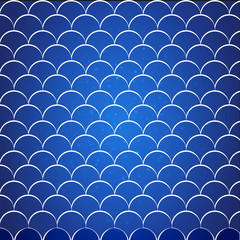 Fototapeta premium Fish scale on trendy gradient background. Square backdrop with fish scale ornament. Bright color transitions. Mermaid tail banner and invitation. Underwater and sea pattern. Deep blue colors.