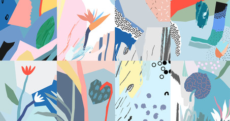 Creative art header with different shapes and textures. Collage. Vector