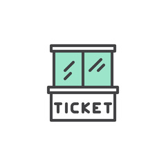 Ticket office icon vector, linear flat sign, bicolor pictogram, green and gray colors. Booking office symbol, logo illustration