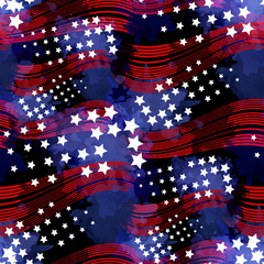 Materiał do szycia Seamless pattern american design. Traditional USA colors background with stars, wavy strokes and watercolor effect. Textile print for bed linen, jacket, package design, fabric and fashion concepts.