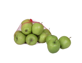 Green apples in a grid isolates on a white background