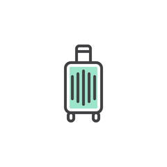 Baggage icon vector, linear flat sign, bicolor pictogram, green and gray colors. Luggage symbol, logo illustration