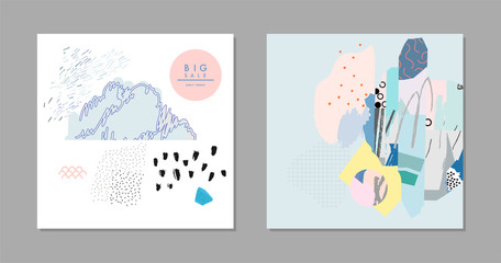 Collection of creative universal artistic cards. Hand Drawn textures. Trendy Graphic Design for banner, poster, card, cover, invitation, placard, brochure, flyer. Vector