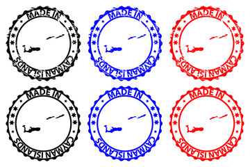 Made in Cayman Islands - rubber stamp - vector, Cayman Islands map pattern - black, blue and red