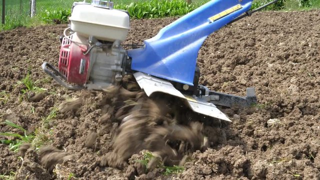Motor hoe used to plow the land, 4k UHD