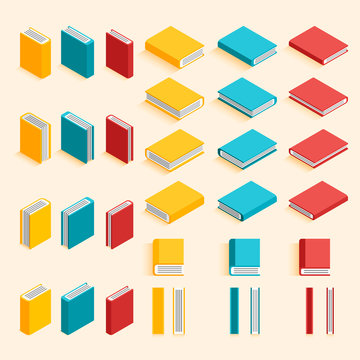 Mega set of colorful book isometric flat design mockup