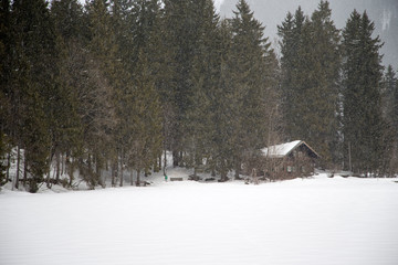 alpine hut in winter, Spitzingsee Bavaria