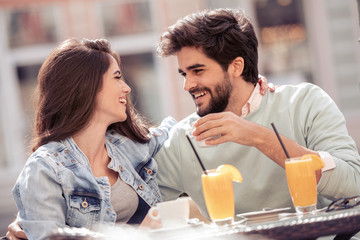 Happy couple at coffee shop