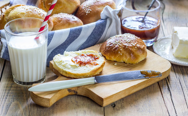 homemade buns with sesame seeds