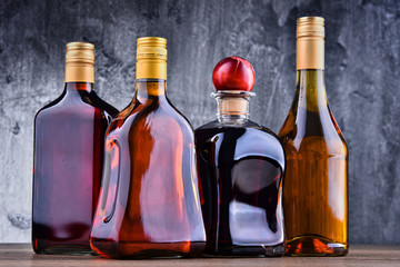 Fototapeta na wymiar Bottles of assorted alcoholic beverages.