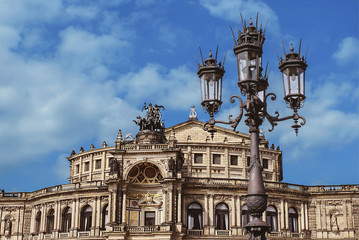 Facade of the Semper Opera House in the German city of Dresden, in the historical center.