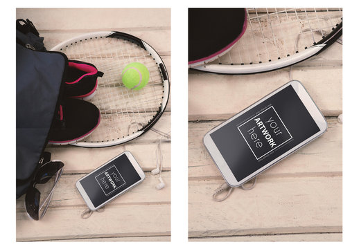 Smartphone and Tennis Accessories Mockup