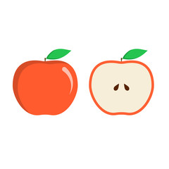 Red juicy apple. Apple cut. Flat illustration