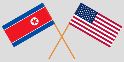 Flags North Korea and USA on gray background. Vector