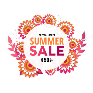 Summer sale banner with flowers