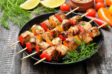 Chicken kebab on bamboo skewers
