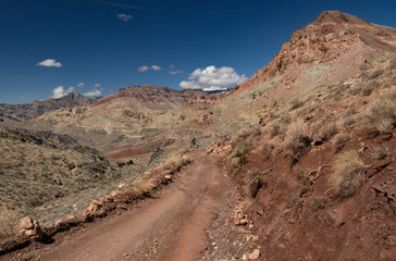 Titus Canyon Road winding through Grapevine Mountains in the Mojave Desert at Death Valley National Park California