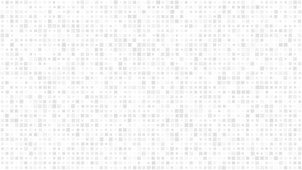 Abstract light background of small squares or pixels in various sizes in white and gray colors.