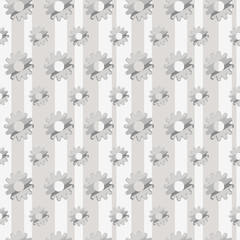 vector background of glossy shiny gray metallic small and large repeating gears isolated on a gray striped