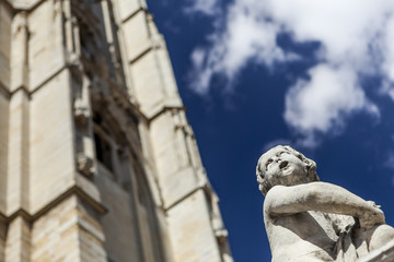 Cherub statue in front of Santa María de Leon Cathedral, Leon, Spain