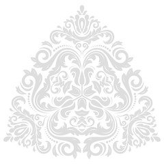 Oriental triangular light silver pattern with arabesques and floral elements. Traditional classic ornament. Vintage pattern with arabesques
