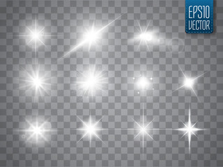 Lights sparkles collection. Vector illustration of glowing lens flares, flashes and sparks.