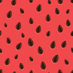 Watermelon background with brown seeds. Seamless watermelon pattern