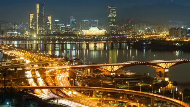 Seoul cityscape in twilight, South Korea.