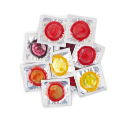 Colorful condoms isolated