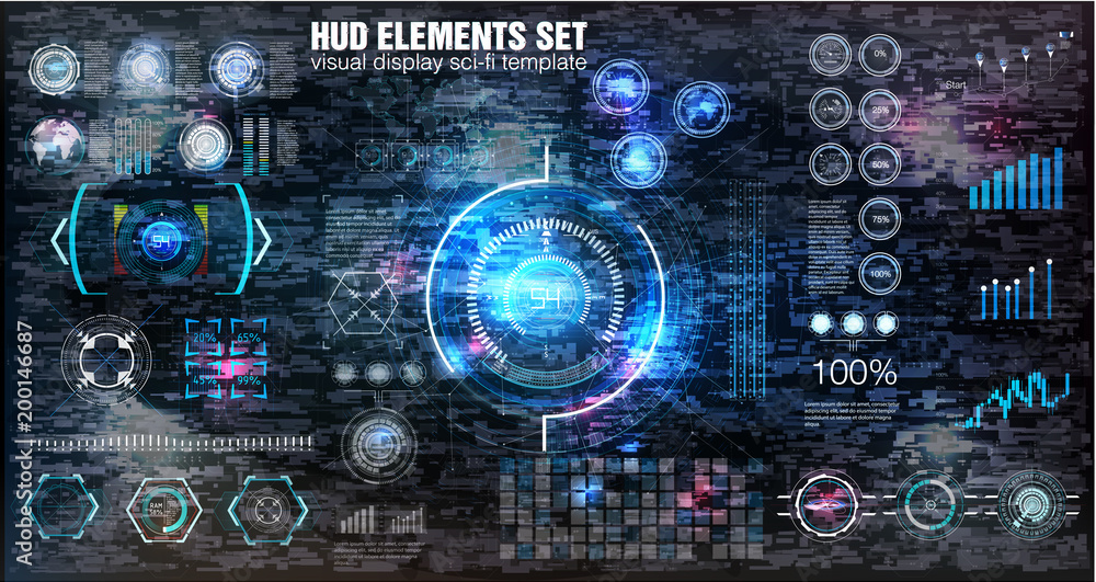 Poster hud ui. abstract virtual graphic touch user interface glitch background. vector science abstract. ve