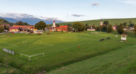 Fototapeta na wymiar Liptovsky Trnovec village stadium in Slovakia.
