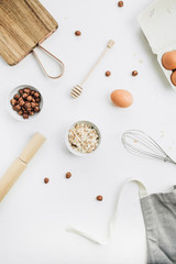 Flat lay, top view of raw healthy food ingredients. Cooking concept.