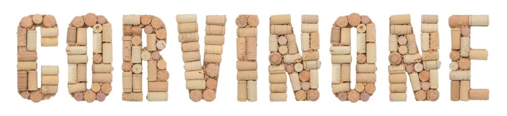 Grape variety Corvinone made of wine corks Isolated on white background