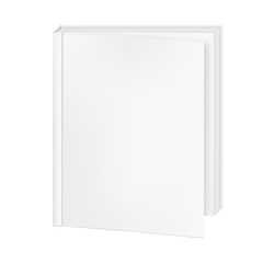 Realistic, white blank book template for design.