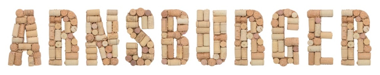 Grape variety Arnsburger made of wine corks Isolated on white background