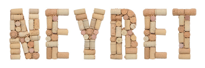Grape variety Neyret  made of wine corks Isolated on white background
