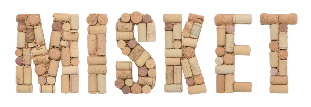 Grape variety Misket  made of wine corks Isolated on white background