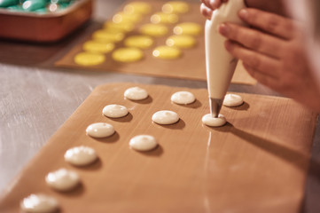 Process of making macaron macaroon , french dessert,