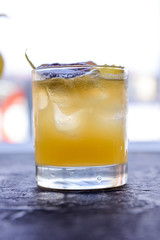Fresh cocktail juice made of oranges and other summer fruits