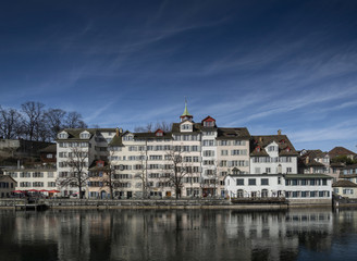 Fototapeta na wymiar central zurich old town limmat river landmark view in switzerland