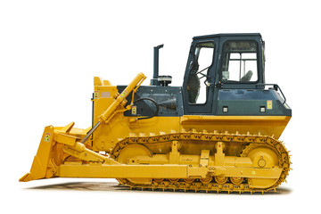 Bulldozer loader machine for earthmoving works on white © Kadmy
