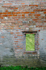 Stone Wall with window Background Rustic Wall in a Old Construction with stone and window.