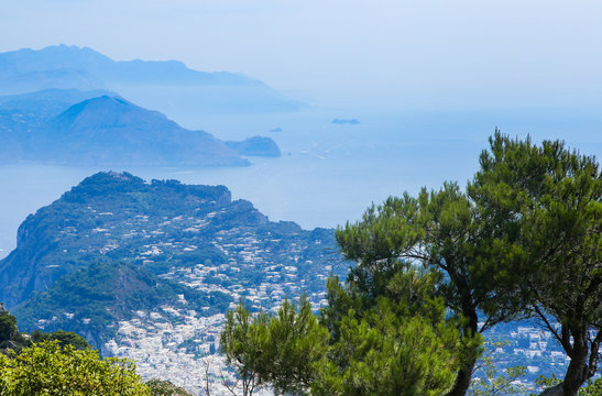 View of Capri Island towards Marina Piccola from Monte Solaro. Capri, Italy