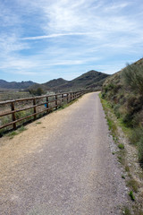 Fototapeta na wymiar The green way of Lucainena under the blue sky in Almeria