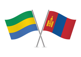 Gabon and Mongolia flags. Vector illustration.